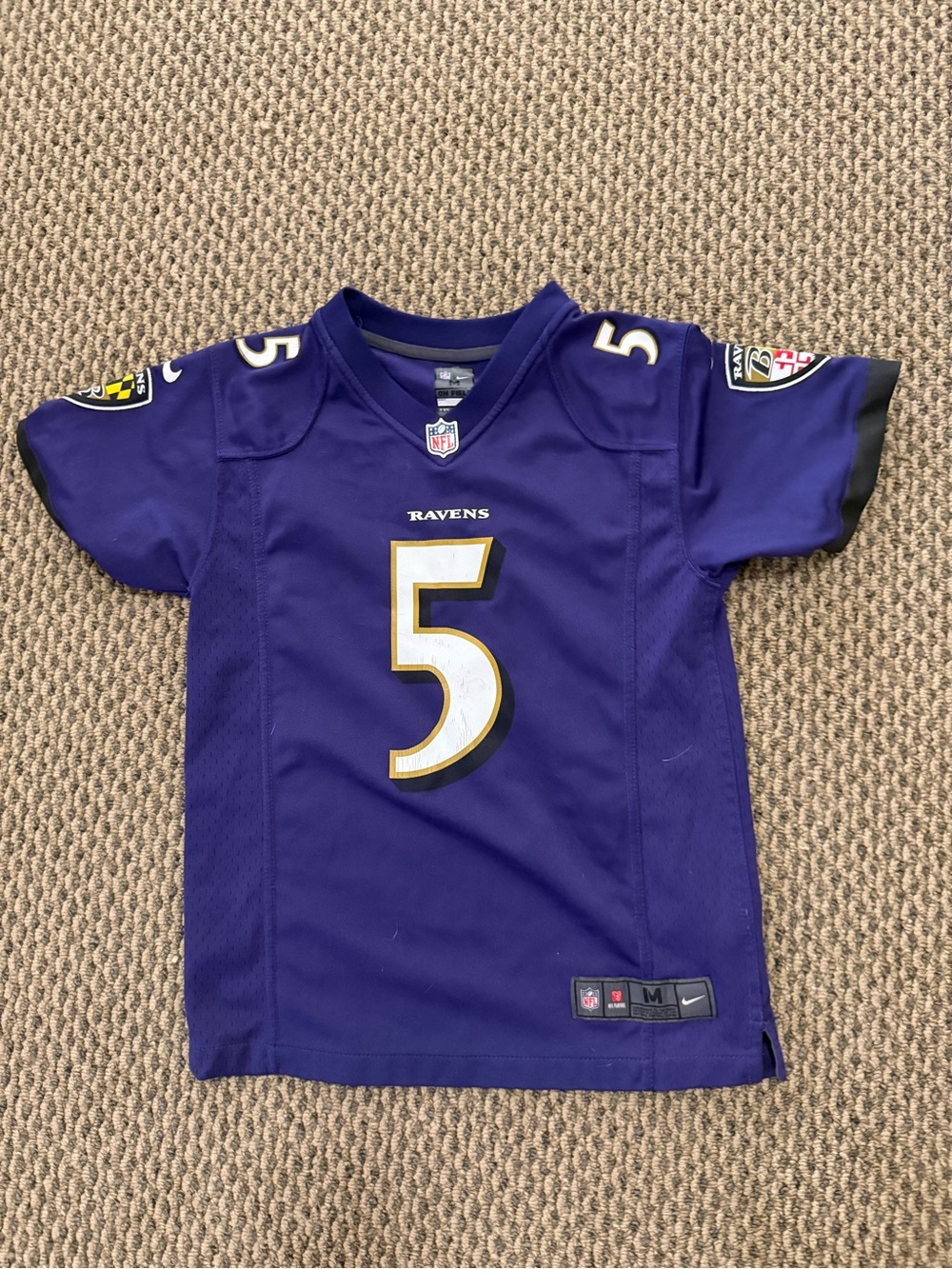 Nike Purple Baltimore Ravens Kids Jersey with Gold/White #5